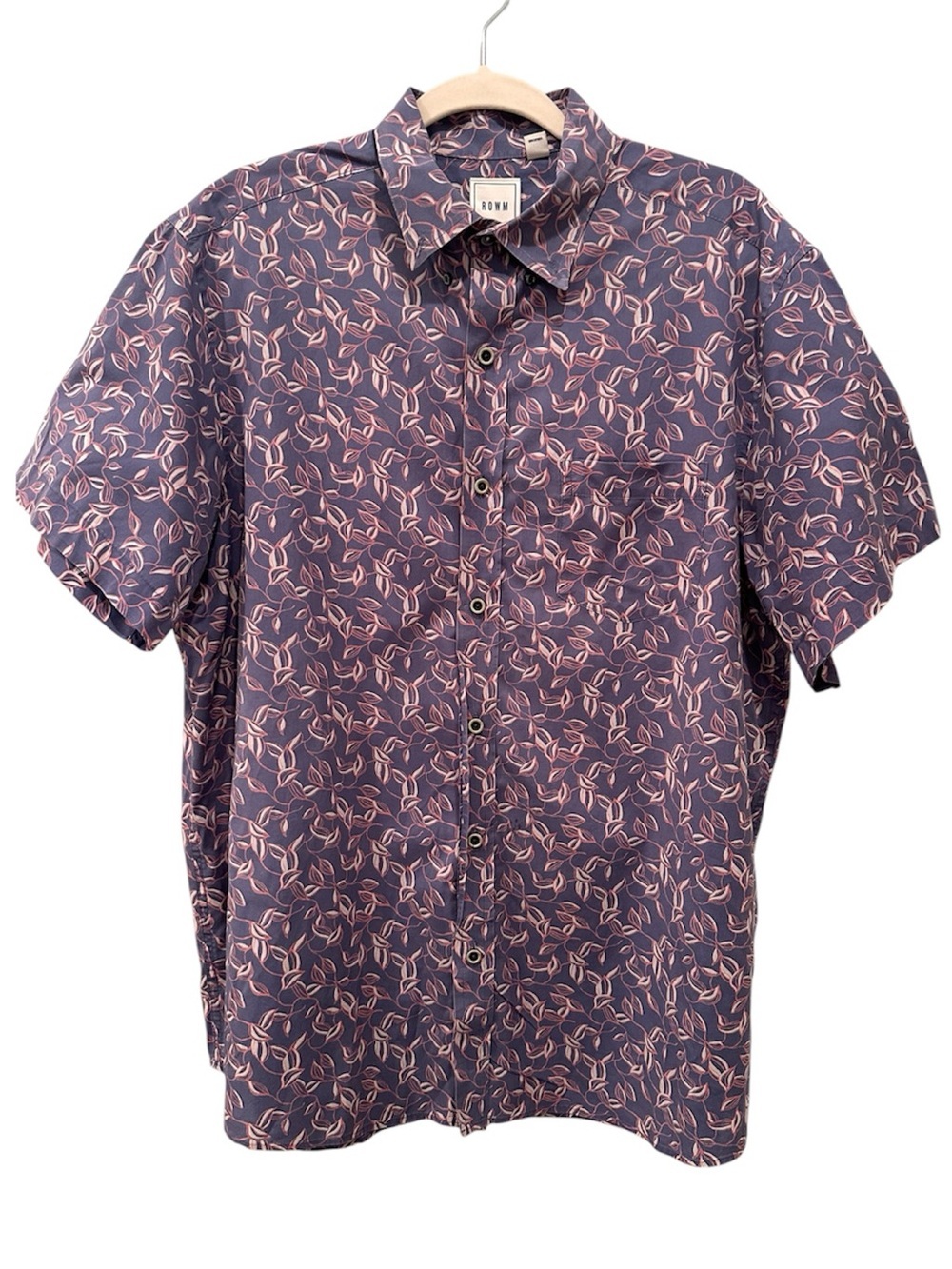 Men's Short-Sleeve Floral Button-Up Shirt in Lavender Pink Coastal Resort Sz L